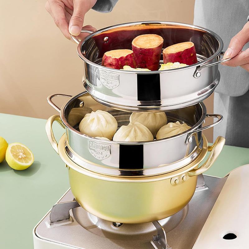 BinaryABC Stainless Steel Dumpling Steamer Basket for Pot,24cm Steamer Insert for Food Veggie Rice Noodle Roll (9.44INCH) 9.44INCH