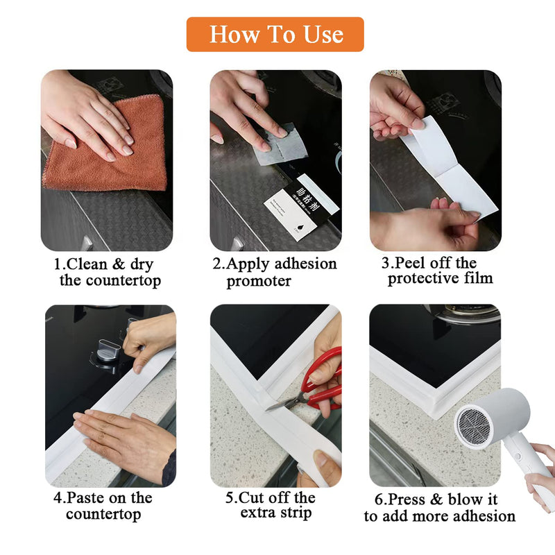 White Caulk Tape for Bath & Kitchen, 1.5''x10.5FT | PVC Self Adhesive, Waterproof Caulking Sealing Strip, For Toilet Base, Bathroom Shower Sink, Edge Protector White-10.5FT-1.5IN-A