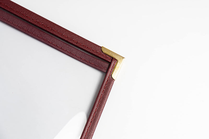 [Australia - AusPower] - Menu Covers, Single Page, 1 Pocket, 2 View, for 8.5" x 11" Letter Size Paper, Pack of 6, Burgundy Edging + Gold Metal Corner, Made with Leatherette & Vinyl 
