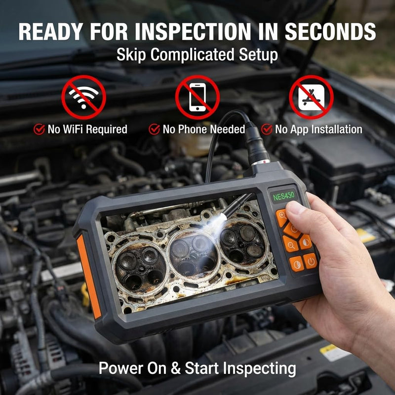 Endoscope Borescope Camera with Light, 4.3" IPS HD Garage Inspection Camera Tools, IP67 Waterproof Drain Pipe Borescope, 8 LEDs, 16.5FT Semi-Rigid Cable for Sewer, Automotive Engine, HVAC, Pipe