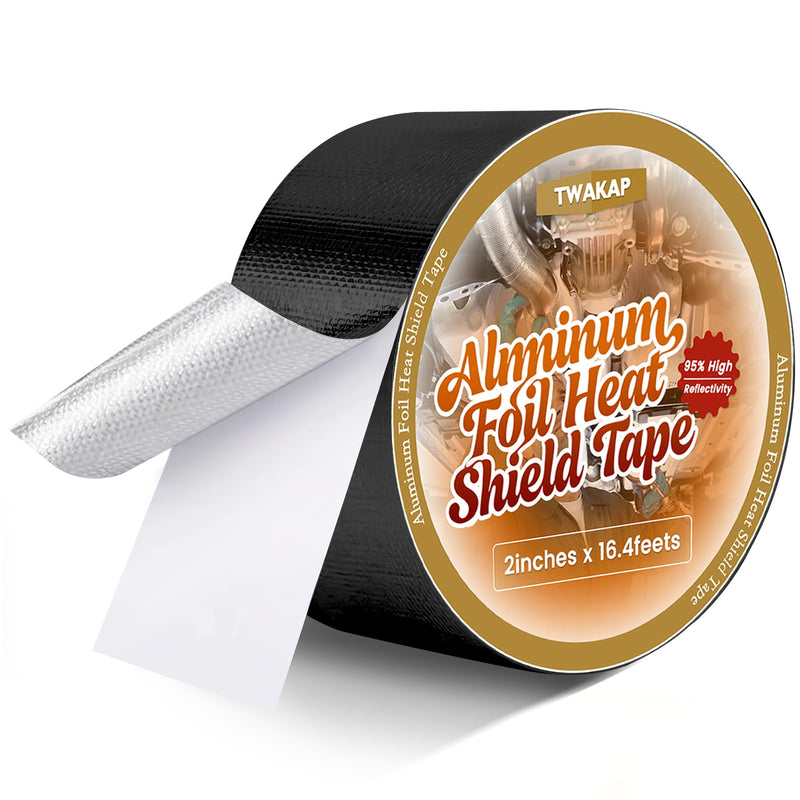 2" x 16.4' Aluminum Foil Heat Shield Tape - Reflects 95% of Radiant Heat, Heat Reflective Tape for Cars, Motorcycles, Firewalls, Air Duct, and Exhaust Systems (Black) Black 2in x 16.4ft