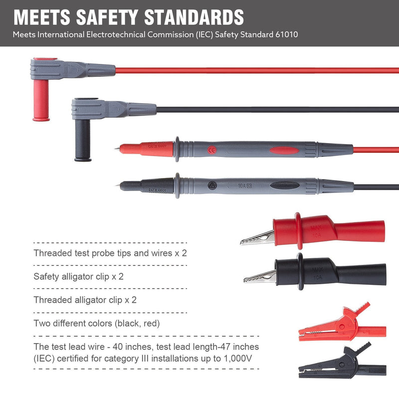 [Australia - AusPower] - WGGE WG-026 10 Pieces and 5 Colors Test Lead Set & WG-011 Test Lead and Safety Alligator Clips & WGGE ElectricianTest Lead Kit CAT III 1000V & CAT IV 600V with Insulation Alligator Clips 