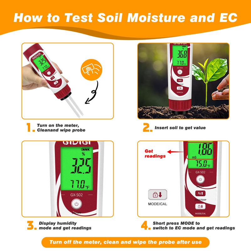 [Australia - AusPower] - Moisture Meter for Plants, 3 in 1 Digital Soil Moisture Meter，Soil Moisture Meter and Soil EC Meter for Farms, Gardens, Orchards, Home Planting, Indoor Plants, Composting and Other Scenarios 