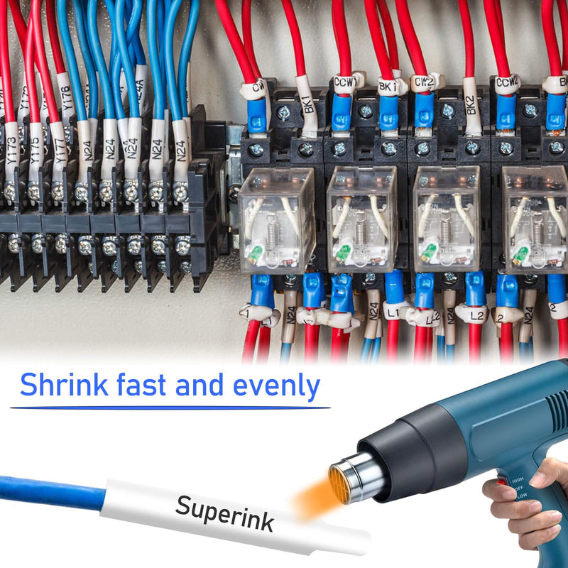 USUPERINK 10 Pack 9mm White Industrial Heat Shrink Tube Compatible for DYMO 18053 3/8" Black on White Label Tape for Cables Use with Rhino 3000 4200 5200 5000 6000 Industrial Label Maker