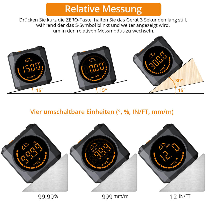 Neoteck Digital Protractor Inclinometer with LED Display, Rechargeable Spirit Level, Magnetic Base, 4 Measurement Units, IP54 Waterproof for Woodworking, Construction, DIY Projects, Black