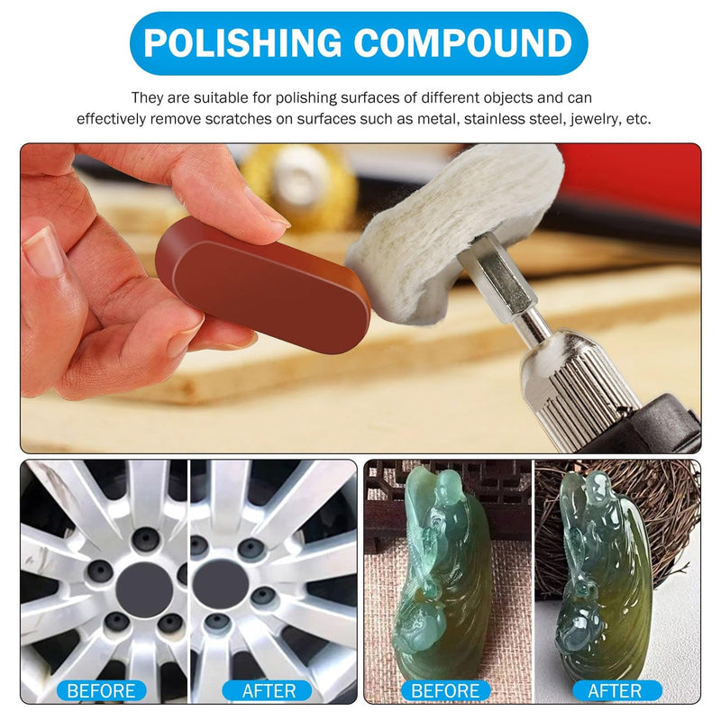 [Australia - AusPower] - 6PCS Drill Buffing Wheels with 3PCS Polish Compound, Wheel Polishing for Drill, Buffing Pad Polishing Wheel Tool Kits for Metal, Stainless Steel, Jewelry, Wood, Plastic, Ceramic, Glass and etc 