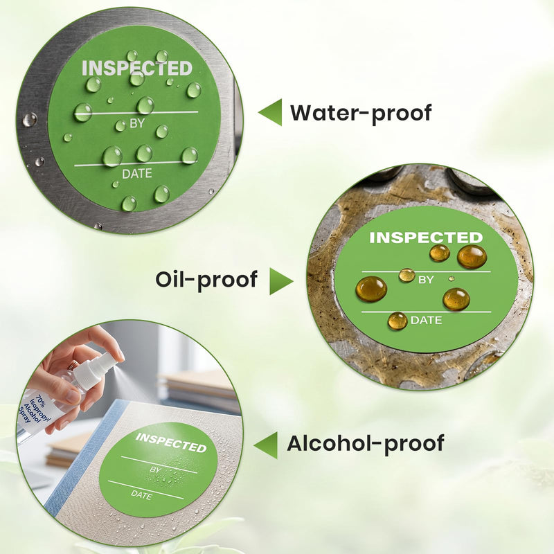 1000 Pcs Inspected By Stickers 2 Inch, Round Vinyl Quality Control Inspection Labels Green Writable QC Inventory Labels for Food Service Kitchen Warehouse Manufacturing