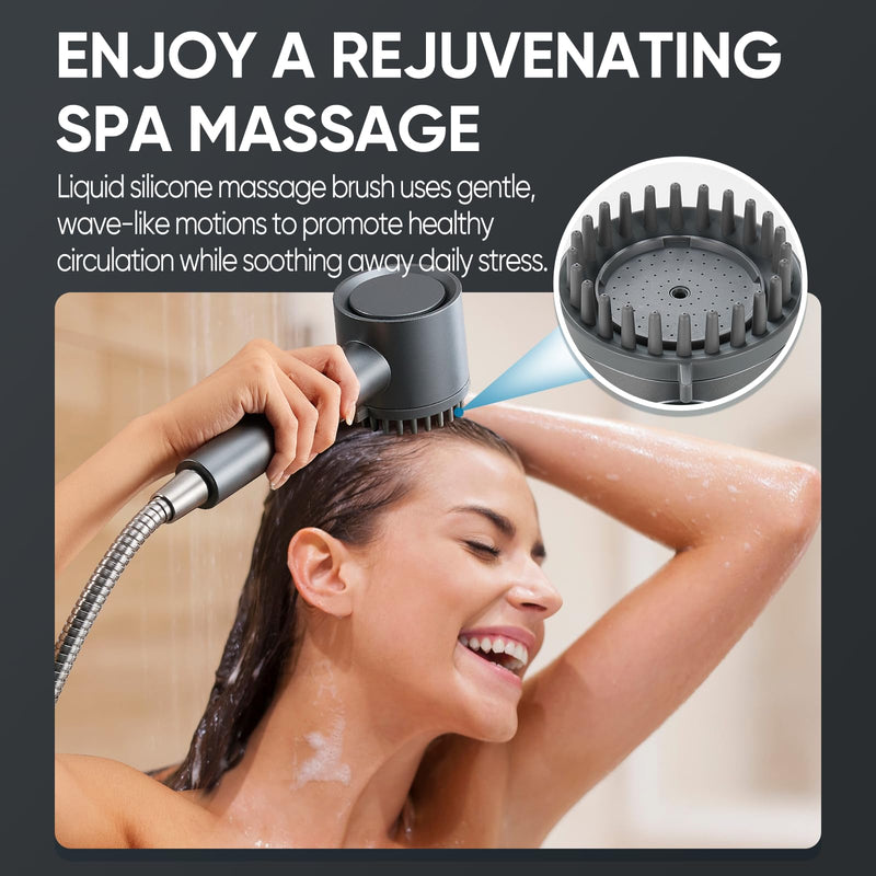 Cobbe Filtered Shower Head with Handheld, High Pressure 5-mode Showerhead with Filters, Built-in Power Wash for Hard Water - Remove Chlorine - Reduces Dry Itchy Skin, Gray Flow Rate 1.8 GPM
