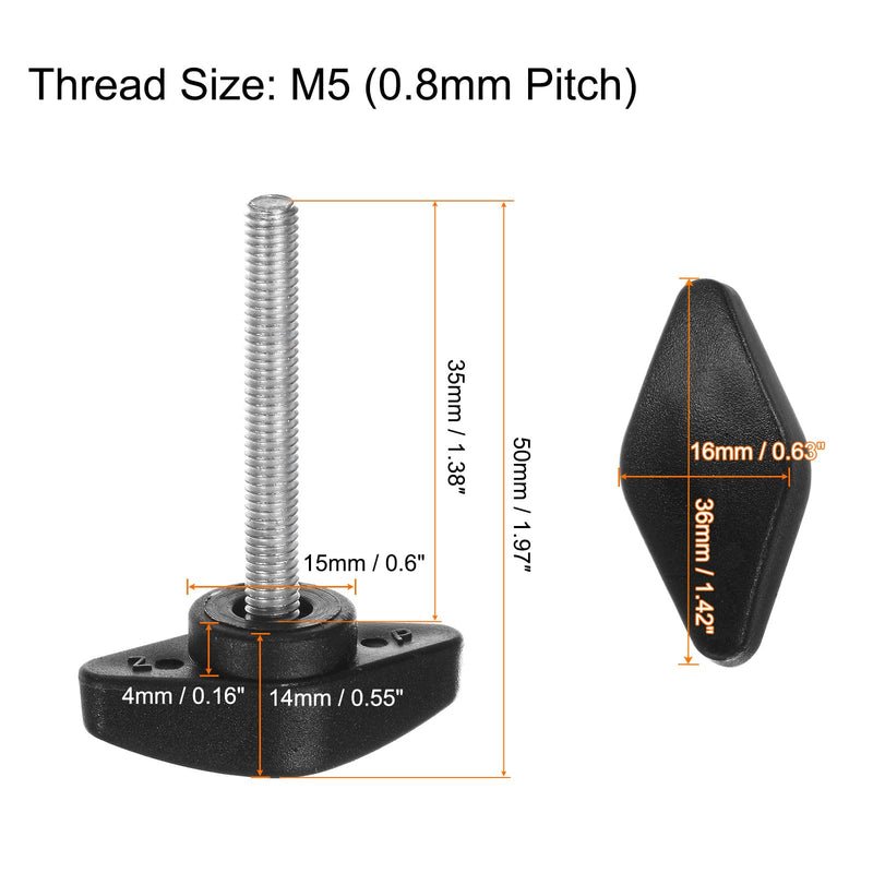 [Australia - AusPower] - HARFINGTON 6pcs Tee Wing Knobs M5 x 35mm Metric Male Threaded Stud T Head Plastic Knob Handles Thumb Screws Hand Clamping Tightening Knob Grip Thumbscrew, Black M5 x 35mm x 36mm 