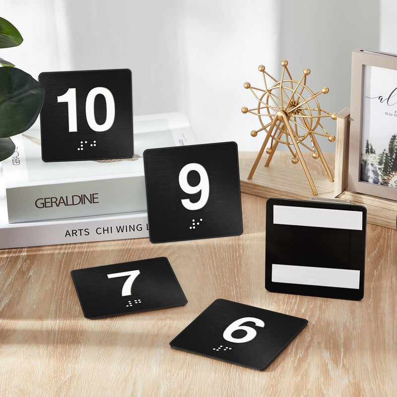 Yaocom Exam Room Sign with Braille and Tactile 4" x 4" Identification Signs Numbers for Exam Rooms Offices Educational Institution Directional Assistance Test Center (Black/white,Numbers 6-10) Black/white Numbers 6-10