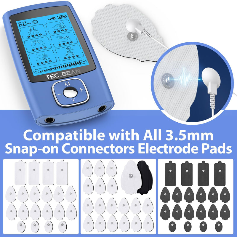 24 Modes Tens Unit Muscle Stimulator, Rechargeable Tens Machine with 8 Electrode Pads (American Gel), Electric Pulse Massager for Pain Relief Therapy（Blue） B-blue