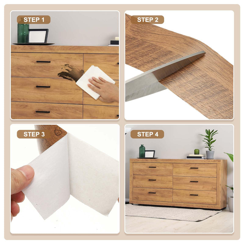 PATIKIL 6 Inch x 66ft Wood Grain Repair Tape, Self Adhesive Realistic Textured Repair Tape Patch for Floor Door Table Cabinets Desk, Brown Wood