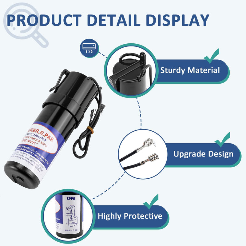 [Australia - AusPower] - SPP6 Hard Start Kit for Air Conditioner,AC Hard Start Capacitor,Increases Starting Torque 500% from 4,000 BTU Window Units to 120,000 BTU Commercial Units(1/2 Thru 10 H.P.) SPP6(Increases Torque 500%) 