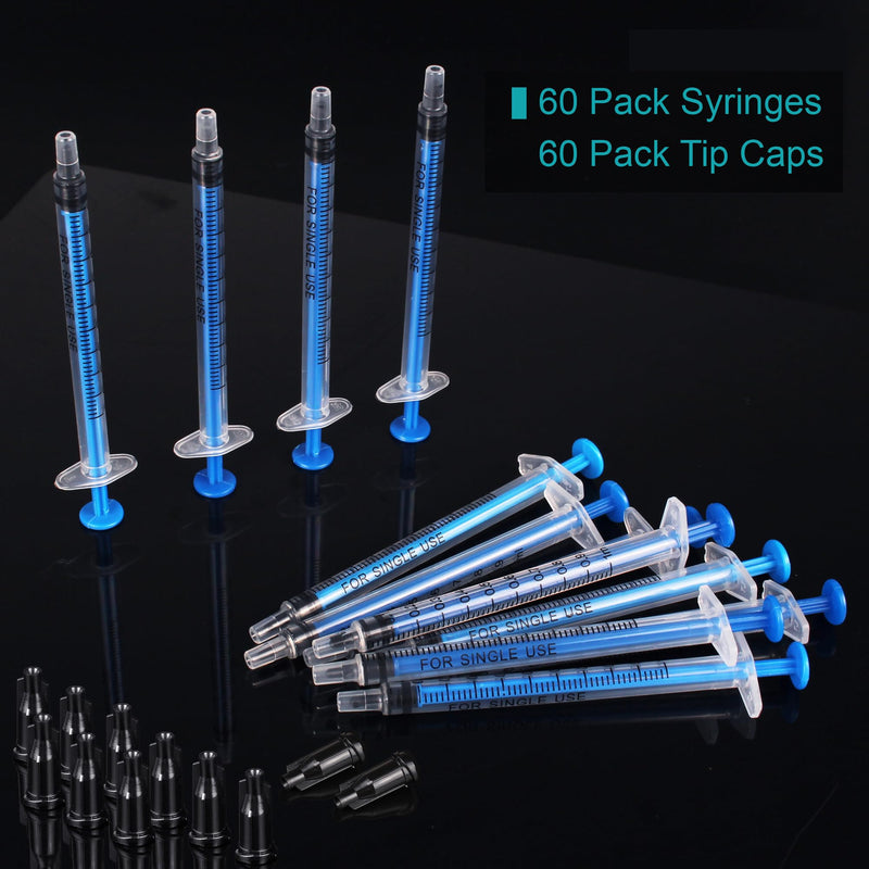 [Australia - AusPower] - 60 Pack 1ml Plastic Syringes Separate Sterile Packaging Syringe Without Needle with Caps,Suitable for Scientific Labs Measurement, Measuring, Dispensing, Watering, Refilling (60 Pack 1ml) A- 1ml-60Pack 