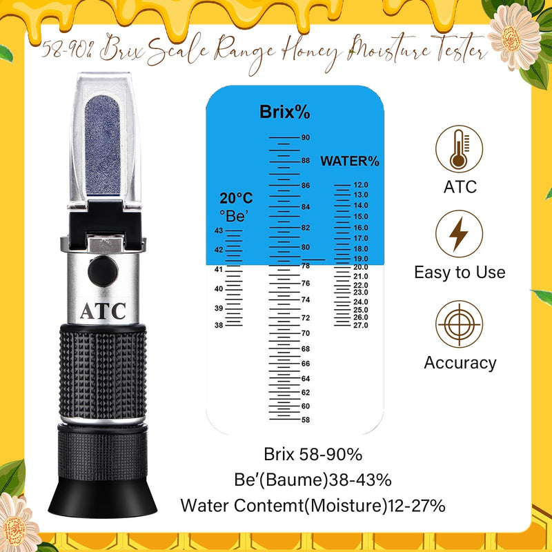 [Australia - AusPower] - Nuogo 2 Pack Brix Meter Refractometer with Atc 3 in 1 Use for Measuring Sugar Content in Honey, Maple Syrup, Molasses, Fruit and Other Sugary Drink, 58-90% Brix Scale Range Portable 