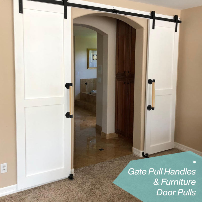 2 Pack 12 Inch Wooden Sliding Barn Door Pull Handles W/T Metal Brackets - Wood Grab Bars Gate Pulls for Shed Garage, Fence, Patio, Pantry, Closet Cabinet Furniture Door Pulls 12 INCH- 2 PACK