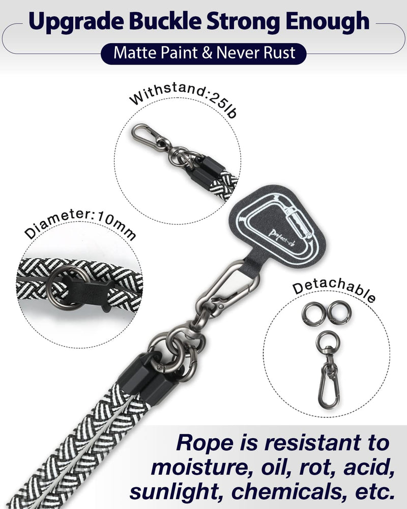 [Australia - AusPower] - project-cb Cell Phone Lanyard ×1,Phone Lanyard Patch ×2,Phone Strap,Universal Lanyard for Phone,Crossbody Phone Strap,Neck Phone Lanyard (White-Black) White-black 
