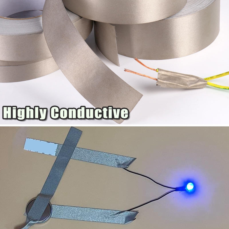 Faraday Cloth Conductive Adhesive High-Shielding Tape Waterproof Conductive Tape for Signal Screens for Electrical Connection EMI Shielding Display Repair Cable Interference Blocking (2 Inch x 65 Ft) 2 Inch x 65 Ft