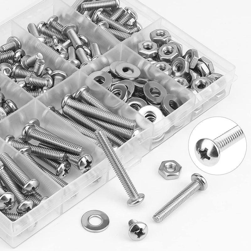 [Australia - AusPower] - 200 Pieces #8-32 Phillips Pan Head Machine Screws Nuts Washers Assortment Kit, Coarse Thread, Fully Machine Threaded, 304 Stainless Steel 