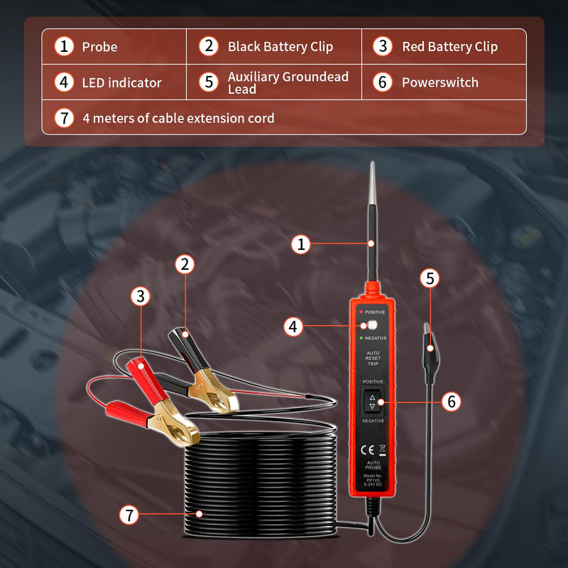 [Australia - AusPower] - 6-24V Power Short Circuit Probe Tester with LED test light short-circuit tracking location and buzzer alarm, Automative Circuit Tester polarity test and continuity test function 