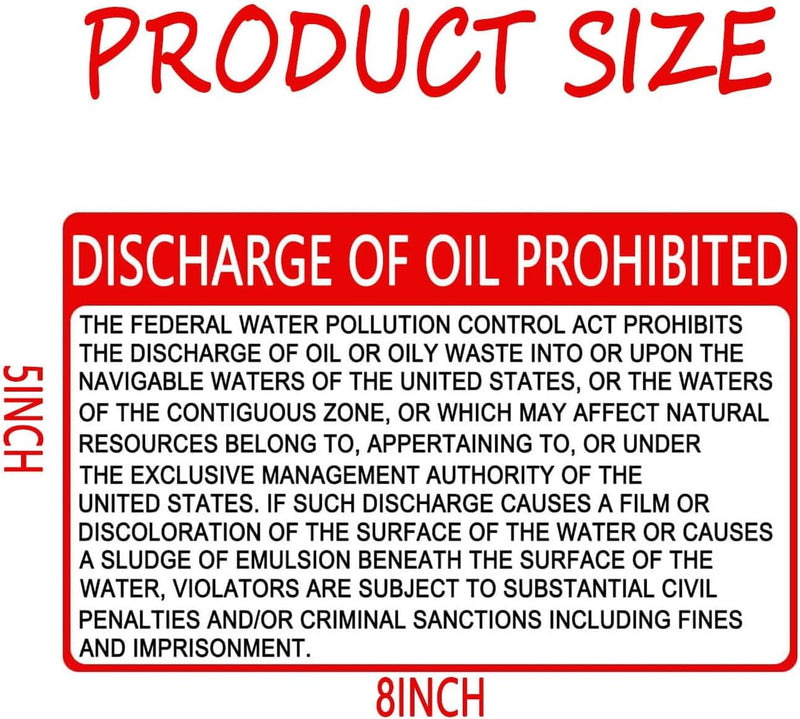 Discharge of Oil Prohibited Sign, 8x5 Inch Hazard Waste Sticker Safety Warning Caution Notice Sign Label,Indoor and Outdoor Use.(2 Pcs)