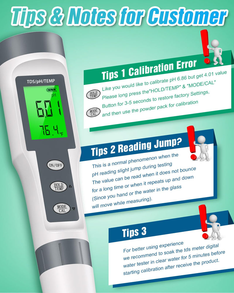 [Australia - AusPower] - Digital pH Meter with TDS and Temperature Display, LCD Screen, Water Quality Tester 
