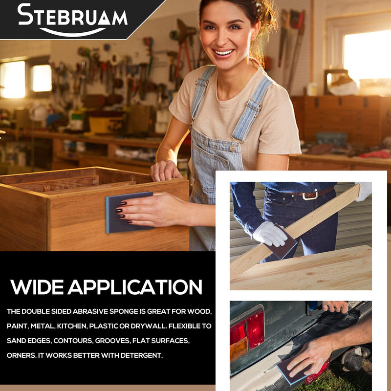 [Australia - AusPower] - STEBRUAM 6 Piece Sanding Sponge Set, 80/120/180/220/320/400, 6 Different Sanding Sponge Sanding Pads Assortment for Wood, Metal, Wall Foam, Drywall Mix Körnung Blue 