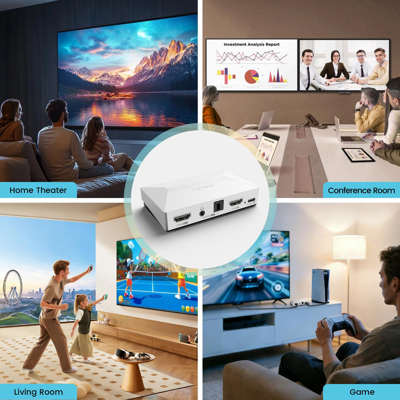 MOSWAG HDMI Audio Extractor, 4K60 HDMI to Optical 3.5mm AUX Audio Adapter Splitter Converter, White, Compatible with PS5, Switch, Blu-ray Player, Set-top Box, Windows, Mac, Smart TV,Projector 4K 60Hz