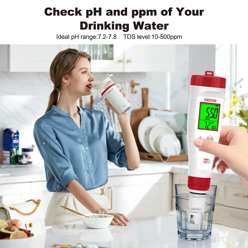 pH Tester,Digital pH Meter for Water,New Version TDS Meter for Drinking Water with Backlit Simultaneously Display 4 in 1 TDS pH EC Meter for Water Hydroponic Nutrient Solution,Pool,Home Use 4 in 1 pH Meter