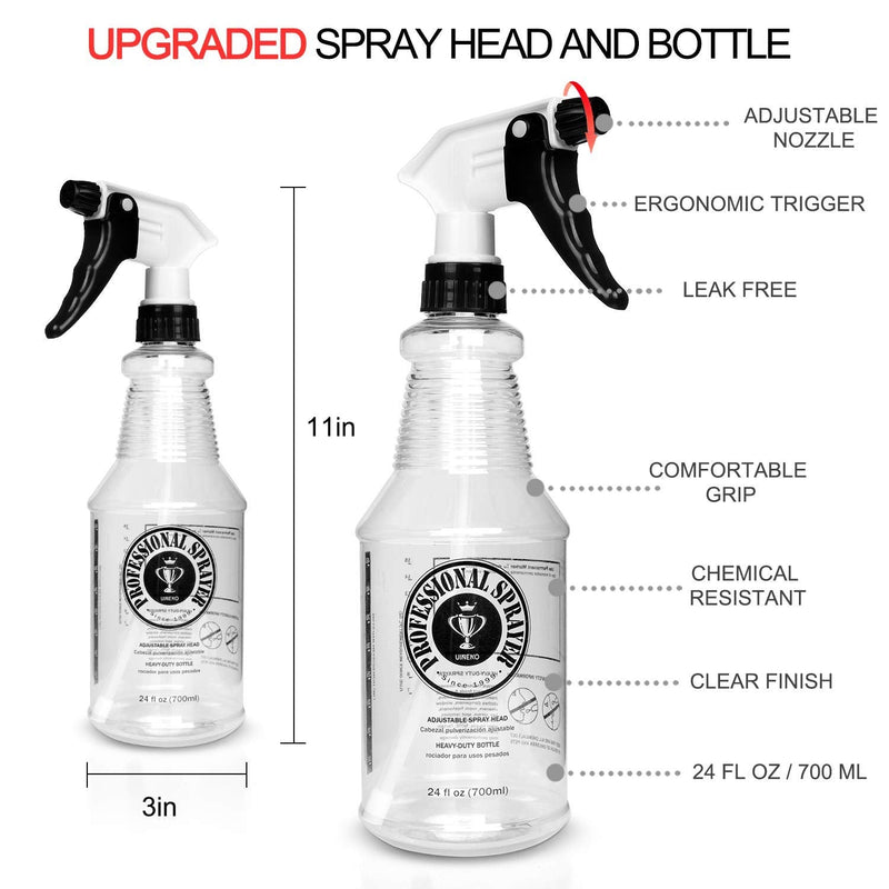 [Australia - AusPower] - Plastic Spray Bottle (24oz 3 Pack) for Cleaning Solutions, Car Detailing Care, Planting, Pet, Clear Finish, Heavy Duty Empty Spraying Bottles Mist Water Sprayer with Measurements & Adjustable Nozzle 3-Pack 