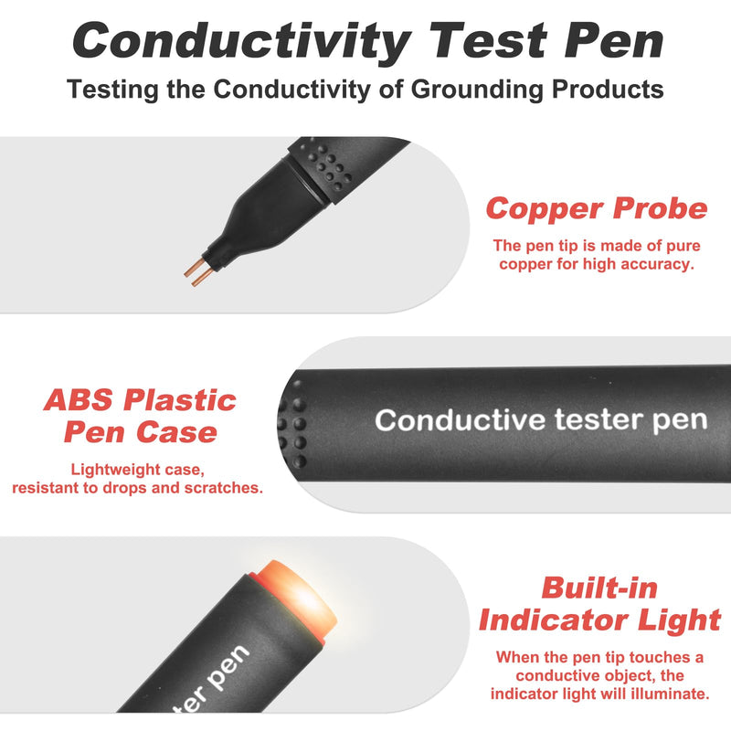 [Australia - AusPower] - Conductivity Test Pen, Non Contact Voltage Tester Pen, Grounding Tester for Grounding Mats Sheets Pillowcases, Wire Tester Electrical Tool for Ensuring Effective Connection 