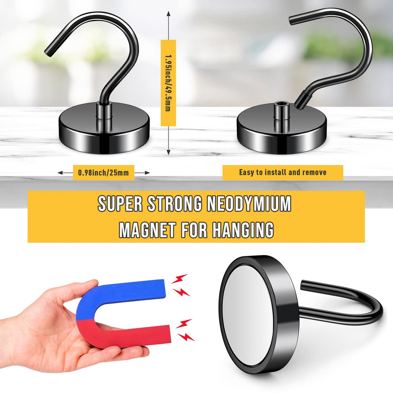 [Australia - AusPower] - 6 Pack Magnetic Hooks 60LBS Heavy Duty Magnetic Hooks, Neodymium Magnet Hooks for Hanging, Magnet with Hooks Strong Magnetic Hooks for Cruise, Grill, Towel, Kitchen Indoor Hanging 6Pack 60lbs+ Black 
