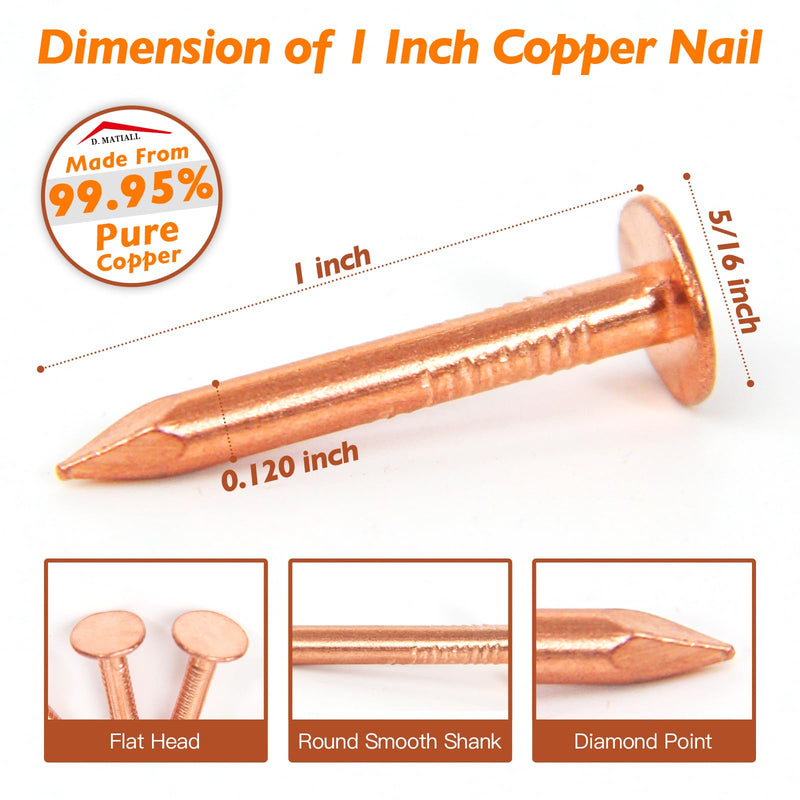 [Australia - AusPower] - Copper Nails – 1 Inch Roofing Nails 110pcs – 99.95% Pure Copper Nails for Roof, Copper Flashing, Tree, Stump Remover, Roots, Landscaping & Crafts 1" Copper Nails, 110pcs 