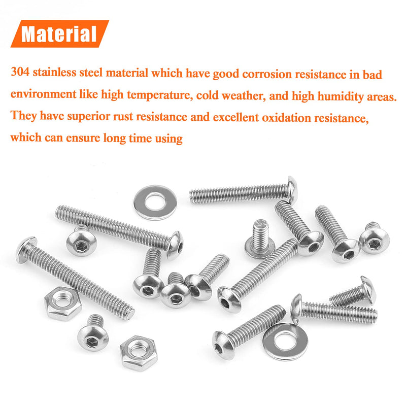 [Australia - AusPower] - 210 Pieces #8-32 x 1/4" 5/16" 3/8" 1/2" 5/8" 3/4" 1" 1-1/4", Button Head Socket Cap Screws Bolts Washers Nuts Kit, Coarse Thread, Fully Machine Threaded, 304 Stainless Steel 