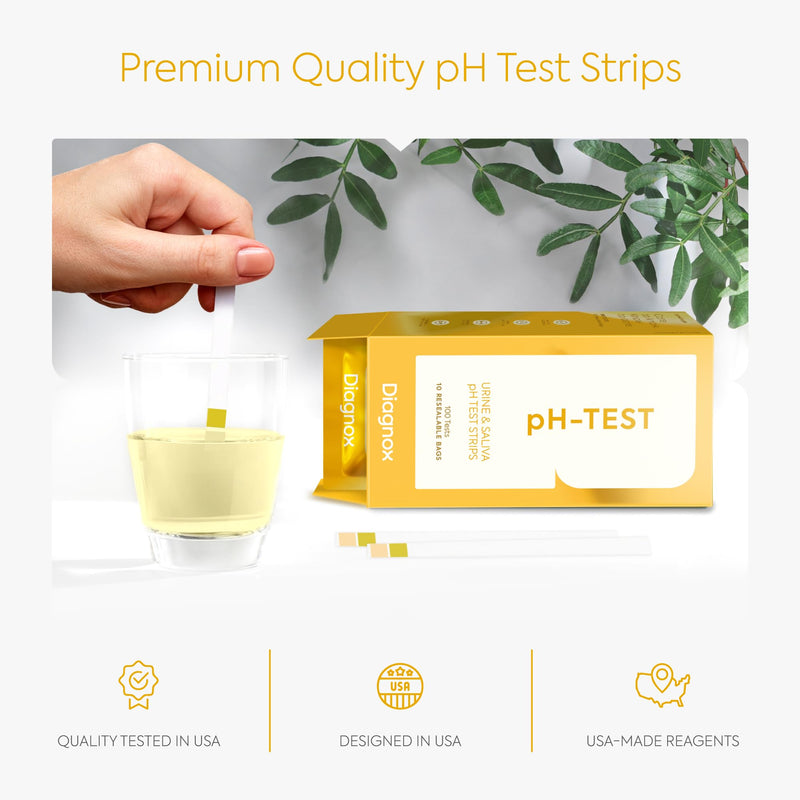 [Australia - AusPower] - DIAGNOX HEALTH pH Test Strips for Urine & Saliva - Wide pH Test Range (4.5 to 9.0) - Comprehensive Health Check with Easy-to-Read Results, Longer Shelf Life [100 Tests] 1 Count (Pack of 100) 