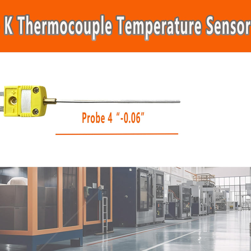[Australia - AusPower] - 2 Packs TL3161K K -Type Thermocouple Probe Probe 4“-0.06” Measurement Range 40°F-2000°F 