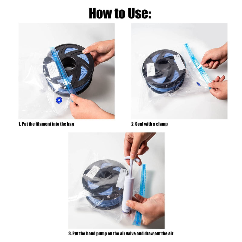 [Australia - AusPower] - Pack of 20 Filament Dryer Vacuum Bags, Moisture Resistant Reusable Vacuum Bags for Clothes, PLA 3D Printer Parts + 1 Piece Air Pump Extractor Kit 