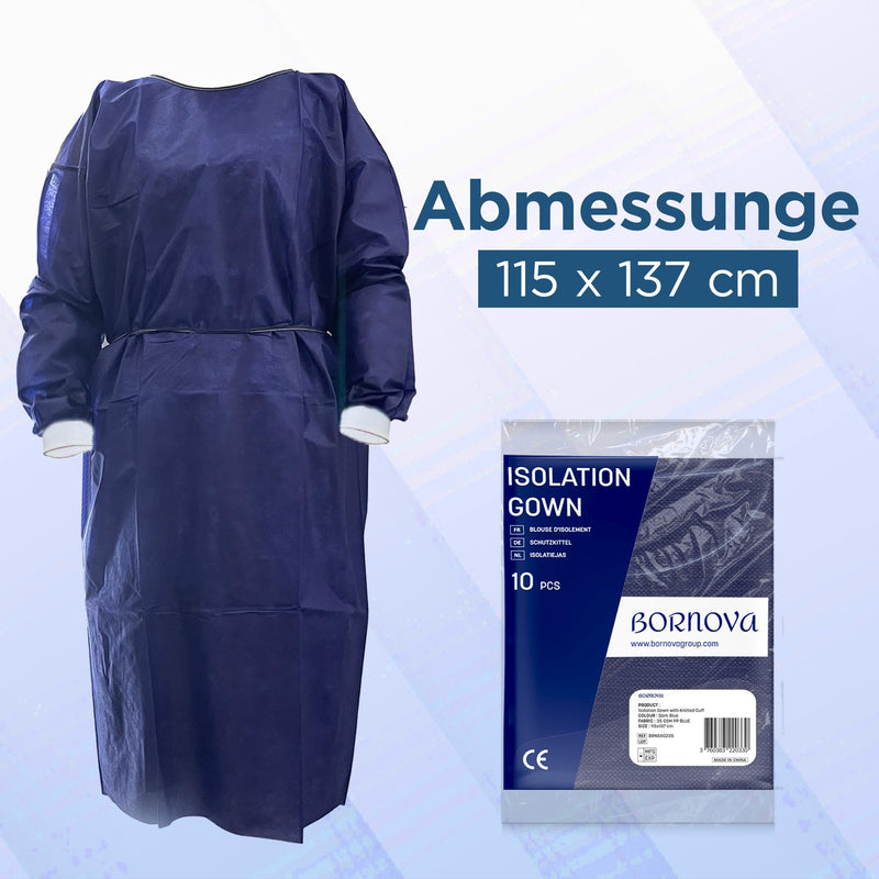 Pack of 10 - Patient Gown & Insulation Gowns - Disposable Protective Gown / Visitor Gowns - Hospital Gown - Protective Gown for Care - PP Fleece - Universal Size - Light Blue - 35 g/m² - BORNOVA