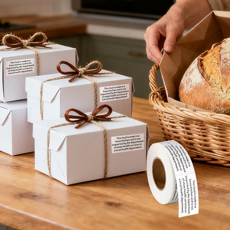 500 Pcs Cottage Food Law Labels Stickers, Thermal Printed Adhesive Labels Home Kitchen Inspection Ingredients Stickers for Home Kitchen Bakery Homemade Food Packaging 500