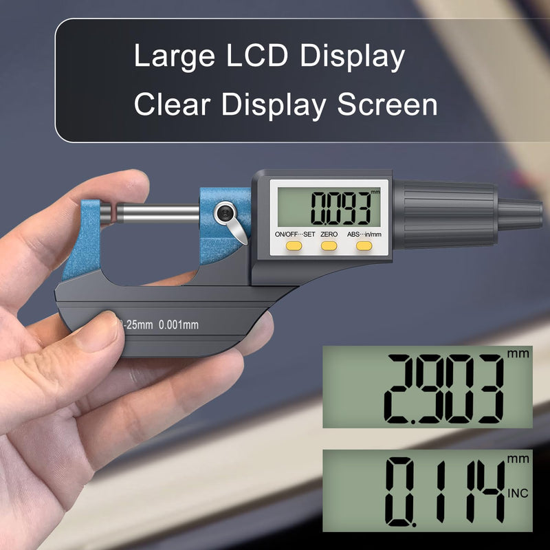 [Australia - AusPower] - HDLNAK Digital Micrometer, Outside Micrometer Precision Measuring Tool, 0-1"/0-25 mm, Inch/Metric 0.00005"/0.001 mm, Machinist Thickness Gauge Tool, Large LCD Display 