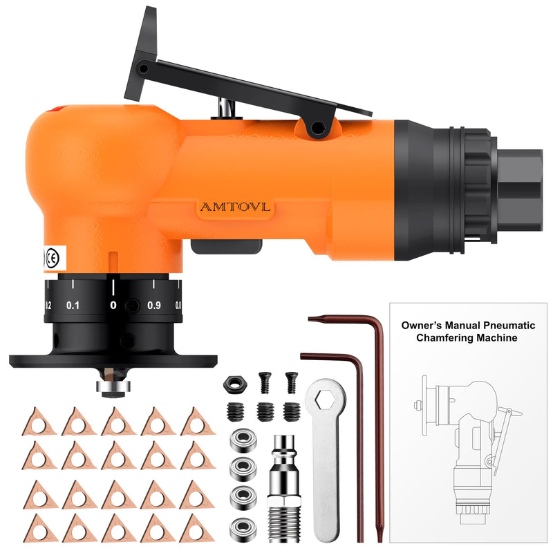 [Australia - AusPower] - AMTOVL Pneumatic Chamfering Machine 30000 RPM Pneumatic Chamfering Tool 45 Degree Air Chamfer Machine with 1/4 Inch Air Inlet for Metal Wood Acrylic Deburring Trimming (Orange) Orange 
