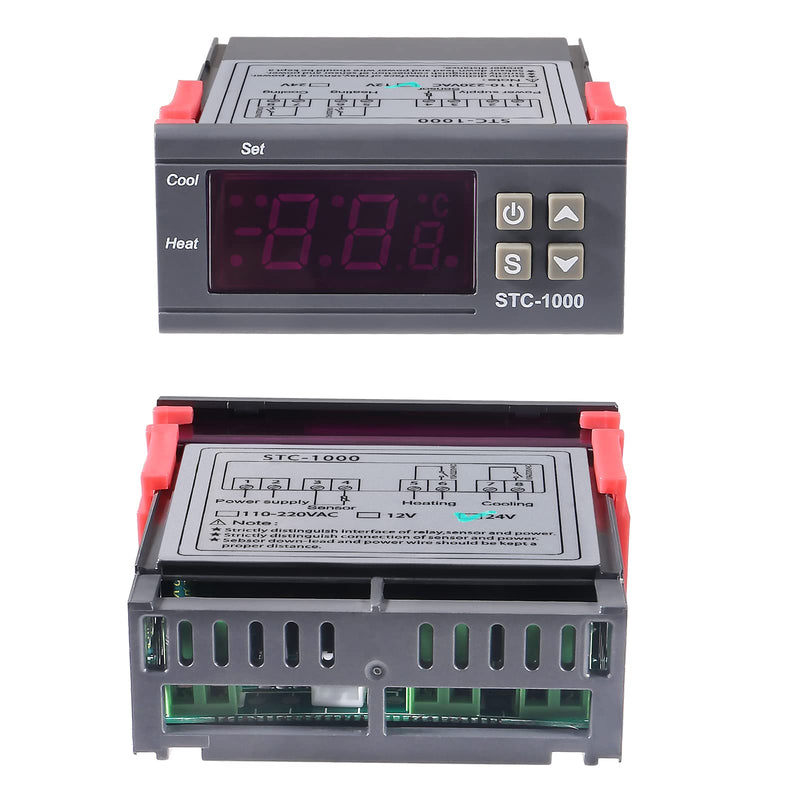 [Australia - AusPower] - 2pcs STC-1000 Digital Temperature Controller DC 12V 10A Digital LED Temperature Controller Thermostat Control Switch 2 Relay Output Cooling Heating and NTC Sensor Probe 