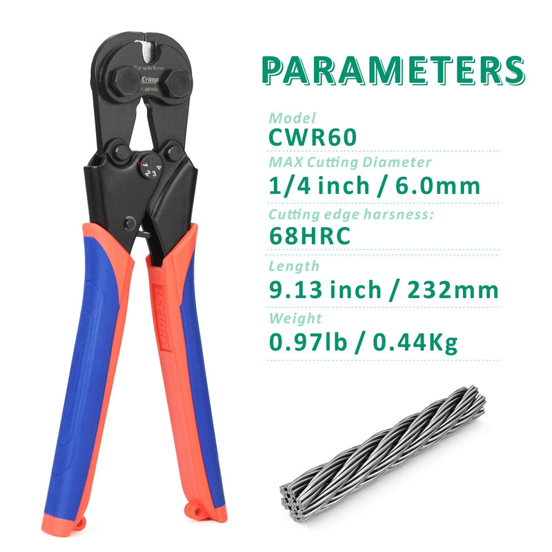 [Australia - AusPower] - iCrimp Wire Rope Cutter for up to 6mm Rope, Bicycle & Aircraft Cable, Copper & Piano Wire (CWR60) CWR60 