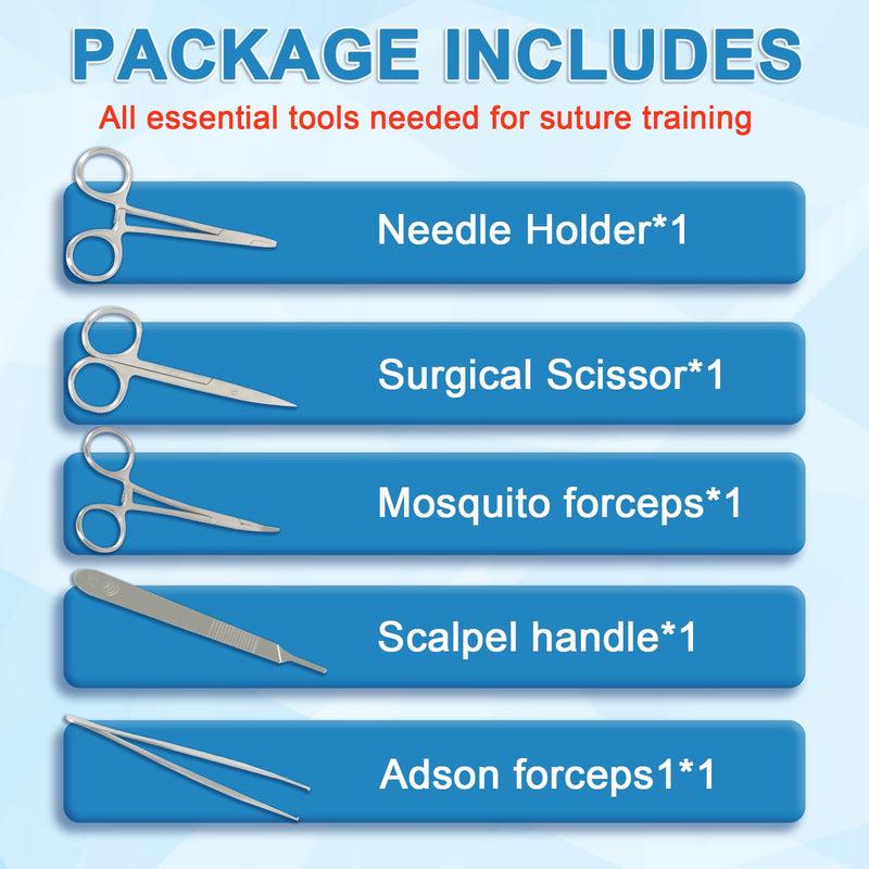 [Australia - AusPower] - Suture Practice Kit for Medical Students, Silicone Pad Surgery Wounds Closure Suturing, Supplies for Vet Nursing Students Surgical Stitches Kits Only for Training. 5 packs of sutures 