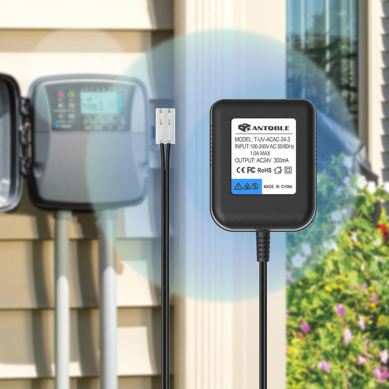 [Australia - AusPower] - ANTOBLE Sprinkler System Power Supply Transformer 24V 300mA Irrigation Timers System Power Cord Replacement Part AC Adapter Charger Indoor Sprinkler Controller Irrigation System Accessories 