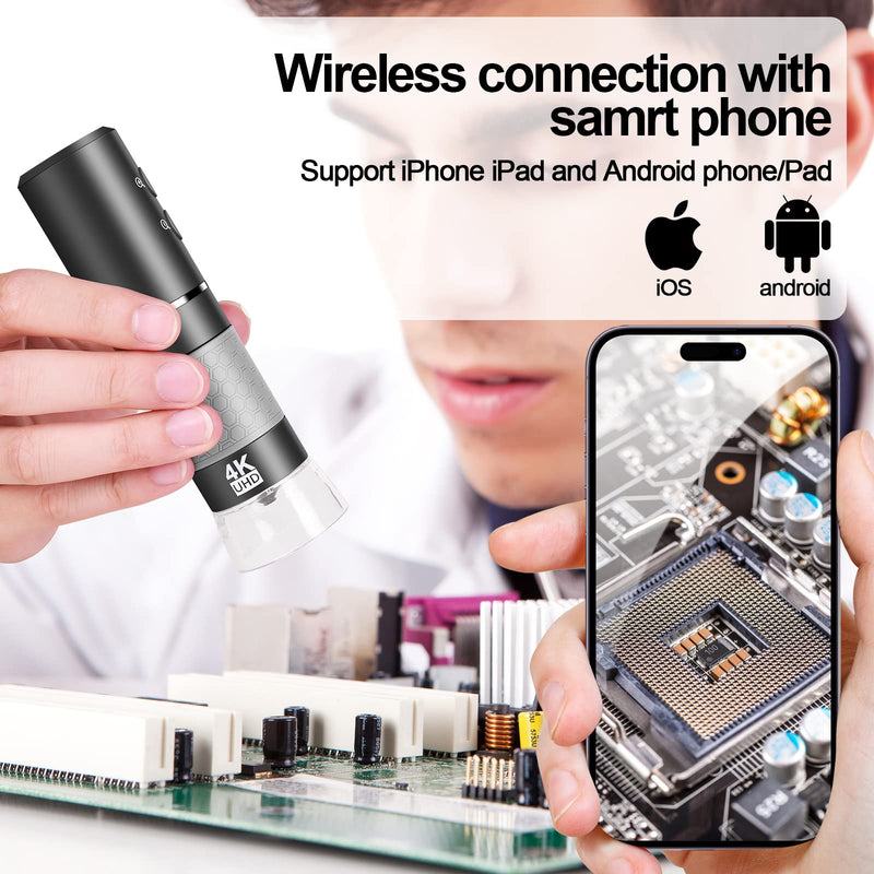 [Australia - AusPower] - 4K WiFi Digital Microscope Camera for iPhone Android Phone and Windows Mac PC, 3840x2160P Portable Wireless Handheld Microscope for Adults and Kids WiFi Microscope 