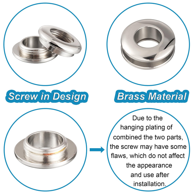 6 Sets Brass Grommets Kit Eyelets and Grommets 8mm Inside Hole Size with 12mm Leather Hole Punch Tool Handbag Purse Hardware Screw Grommets for Repair and Making Leather Crafts (Silver) Silver