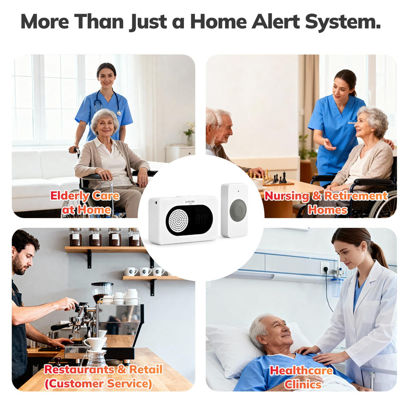 Umimile Caregiver Pager Wireless Call Button for Home, Nurse Alert with LED Display & Voice, 6 Buttons, 150m/500ft Range, 26 Ringtones, for Elderly Patient, Senior Care, Clinic & Nursing Home, White