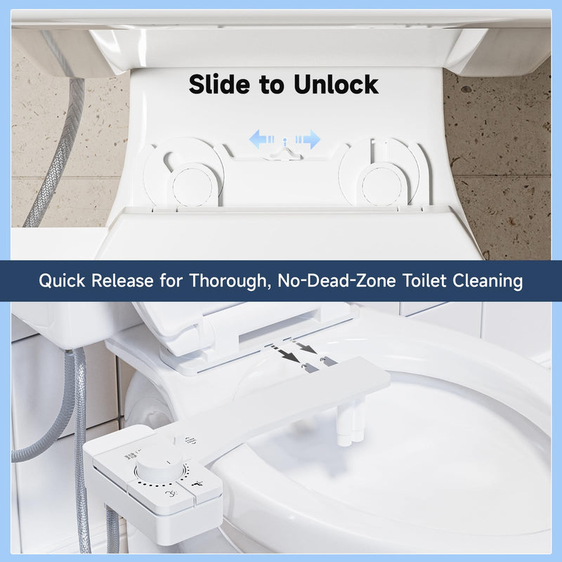SAMODRA Bidet Attachment for Toilet, Non-Electric Fresh Cold Water Bidet Toilet with Angle Control Dual Nozzle, Adjustable Water Pressure & Self Cleaning Nozzle (1 Unit, WHIET) 1 unit