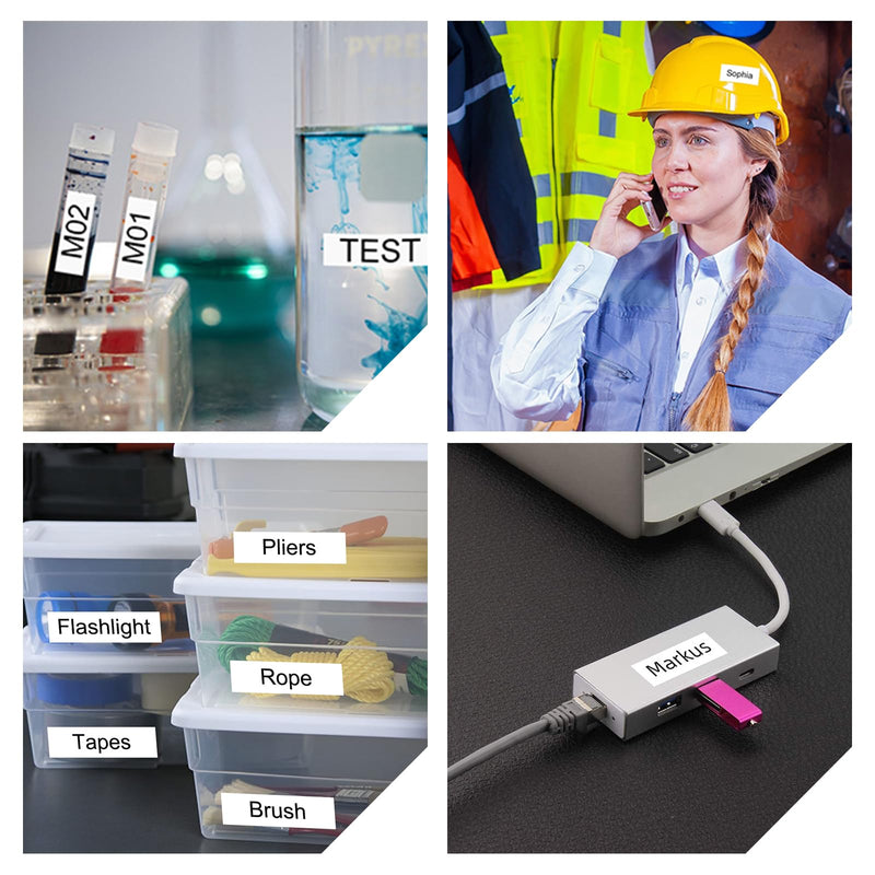 MarkDomain Compatible with M21-750-595-WT 3/4 Inch Black on White All-Weather High Adhesion Tape for Indoor/Outdoor Work with BMP21-PLUS, BMP21-LAB0, M210, M211, M210-LAB Label Printer, 0.75", 2-Pack 2PK Vinyl All-Weather High Adhesion Tapes